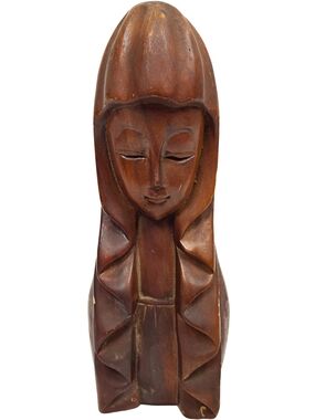 Vintage MCM Philippine Wood Carving Figurine Lolita Cottage Product 12" | Acacia